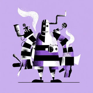 Blobstripe Constructivism style, Midjourney V7: concept art character design of retropunk steam knight