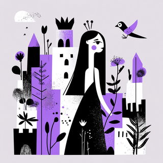 Blobstripe Constructivism style, Midjourney V7: retro fairy-tale illustration