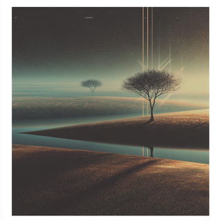 Geomantic Scanform style, Midjourney V7: realistic landscape photograph of quiet dawn