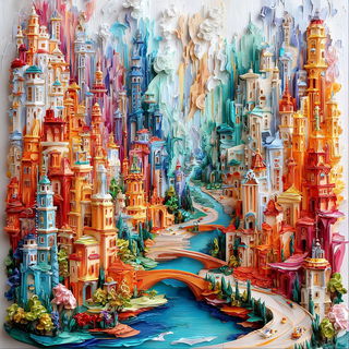 Impastorama style, Midjourney V7: megacity with futuristic bioarchitecture