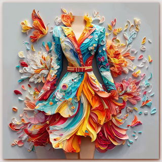 Impastorama style, Midjourney V7: haute-couture fashion outfit