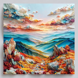 Impastorama style, Midjourney V7: realistic landscape photograph of quiet dawn