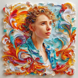 Impastorama style, Midjourney V7: photographic portrait of female protagonist