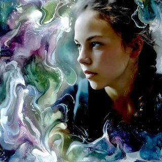 Chromacellularism style, Midjourney V7: photographic portrait of female protagonist