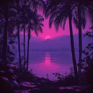 Perimagenta style, Midjourney V7: realistic landscape photograph of quiet dawn
