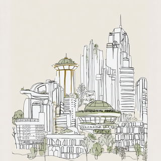 Paper Parade Orbits style, Midjourney V7: megacity with futuristic bioarchitecture