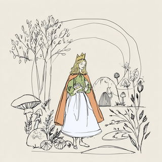 Paper Parade Orbits style, Midjourney V7: retro fairy-tale illustration