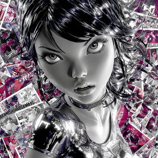 Liquid Petal Cabaret style, Midjourney V7: black-and-white manga comic strip