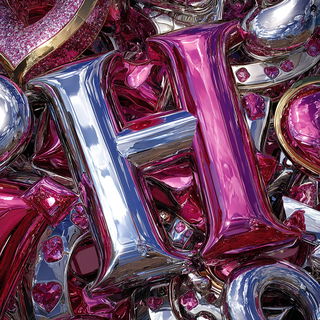 Liquid Petal Cabaret style, Midjourney V7: typographic composition with large letters