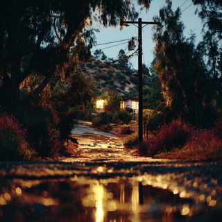Varnishgear Closeupism style, Midjourney V7: realistic landscape photograph of quiet dawn