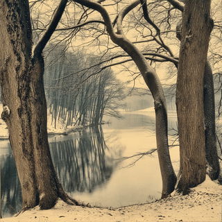 Cinemachinery style, Midjourney V7: realistic landscape photograph of quiet dawn
