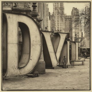 Cinemachinery style, Midjourney V7: typographic composition with large letters