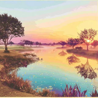 Ocellus Aureate style, Midjourney V7: realistic landscape photograph of quiet dawn