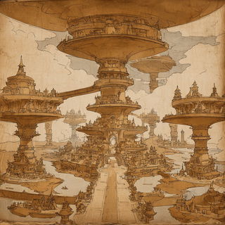 Scenographia style, Midjourney V7: megacity with futuristic bioarchitecture