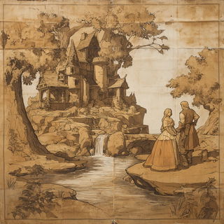 Scenographia style, Midjourney V7: retro fairy-tale illustration