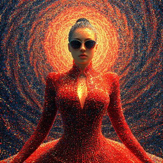 Arterial Vortex style, Midjourney V7: haute-couture fashion outfit