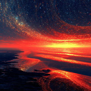 Arterial Vortex style, Midjourney V7: realistic landscape photograph of quiet dawn