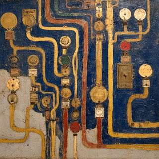 Gildemorial style, Midjourney V7: technical infrastructure blueprint schematics