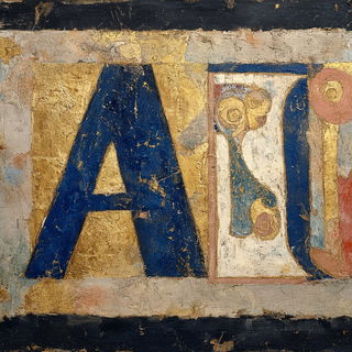 Gildemorial style, Midjourney V7: typographic composition with large letters