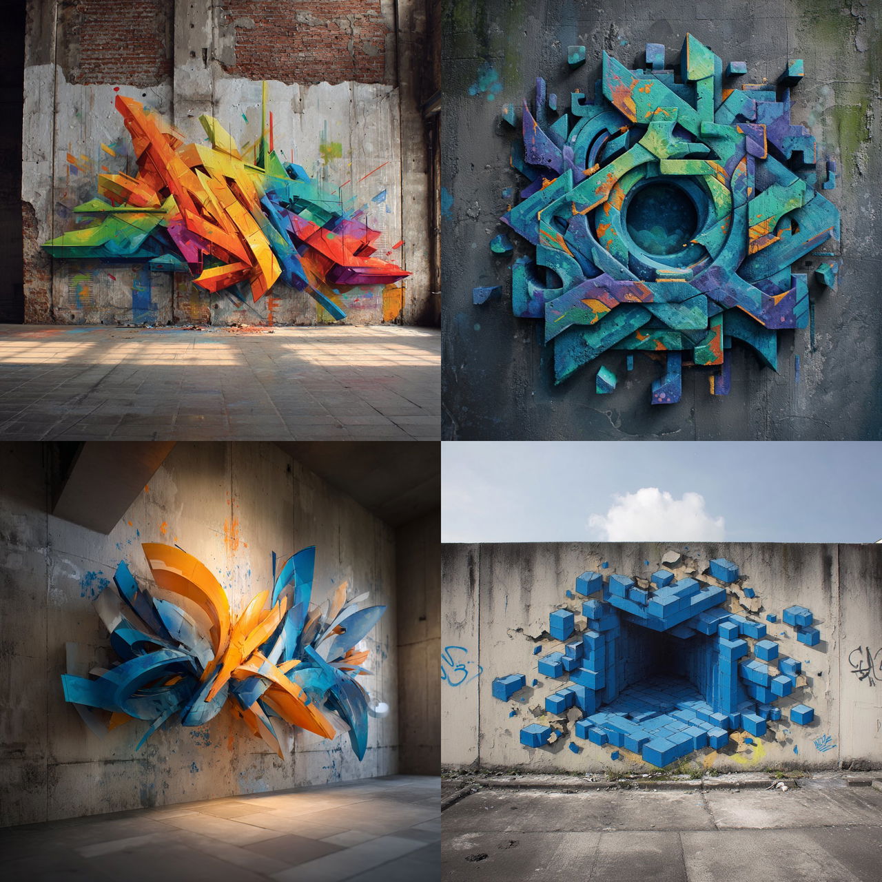 3D graffiti style, Midjourney V7, render 1 of 4