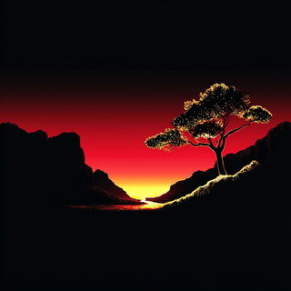 Gilt Ripcurrent style, Midjourney V7: realistic landscape photograph of quiet dawn