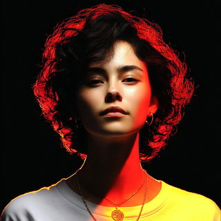 Gilt Ripcurrent style, Midjourney V7: photographic portrait of female protagonist