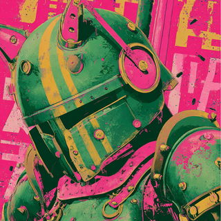 Neon Pink Riot style, Midjourney V7: concept art character design of retropunk steam knight