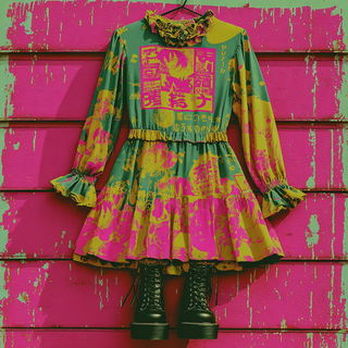 Neon Pink Riot style, Midjourney V7: haute-couture fashion outfit