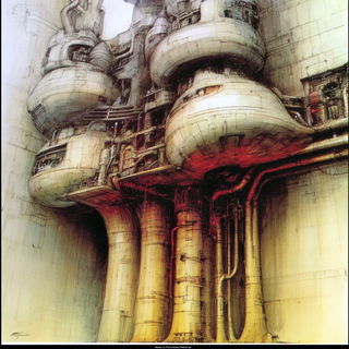 Mechanodermics style, Midjourney V7: technical infrastructure blueprint schematics