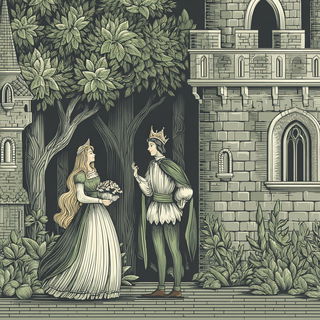 Terracegothic style, Midjourney V7: retro fairy-tale illustration
