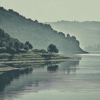 Terracegothic style, Midjourney V7: realistic landscape photograph of quiet dawn