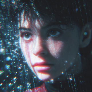 Scanline Occultation style, Midjourney V7: photographic portrait of female protagonist