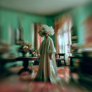 Velocipastoral style, Midjourney V7: haute-couture fashion outfit