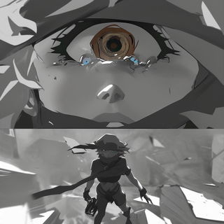 Maquette Megalithics style, Midjourney V7: black-and-white manga comic strip