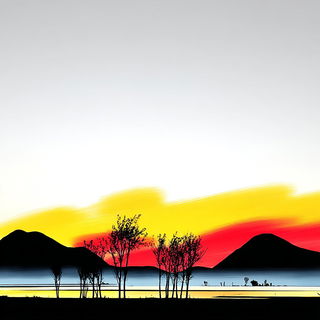 Inkplash Animism style, Midjourney V7: realistic landscape photograph of quiet dawn