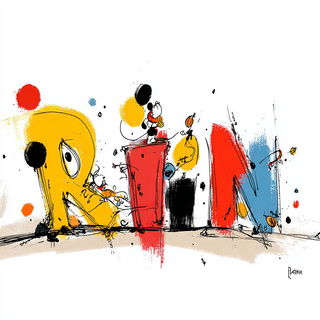 Inkplash Animism style, Midjourney V7: typographic composition with large letters