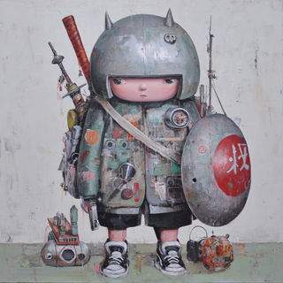 Cloisonnekin style, Midjourney V7: concept art character design of retropunk steam knight