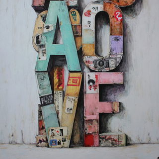 Cloisonnekin style, Midjourney V7: typographic composition with large letters