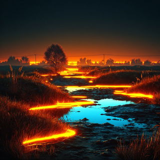 Chromolith Imperium style, Midjourney V7: realistic landscape photograph of quiet dawn