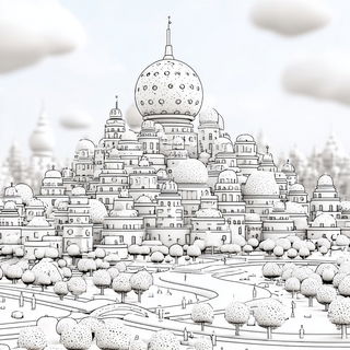 Monocalligraphism style, Midjourney V7: megacity with futuristic bioarchitecture