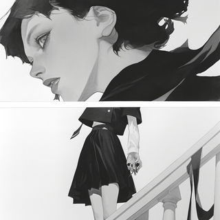 Monocalligraphism style, Midjourney V7: black-and-white manga comic strip