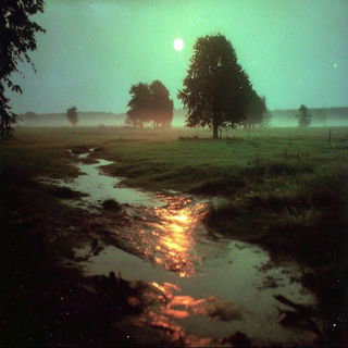 Fogmantle style, Midjourney V7: realistic landscape photograph of quiet dawn