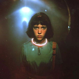 Fogmantle style, Midjourney V7: photographic portrait of female protagonist