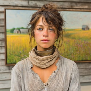 Riverdanse style, Midjourney V7: photographic portrait of female protagonist