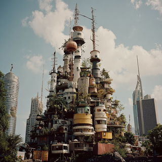 Sunburst Ruralism style, Midjourney V7: megacity with futuristic bioarchitecture
