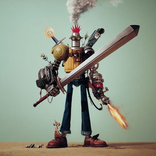 Sunburst Ruralism style, Midjourney V7: concept art character design of retropunk steam knight