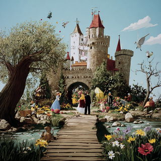Sunburst Ruralism style, Midjourney V7: retro fairy-tale illustration