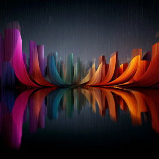 Ribbonlume Vector style, Midjourney V7: megacity with futuristic bioarchitecture