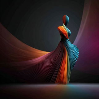Ribbonlume Vector style, Midjourney V7: haute-couture fashion outfit
