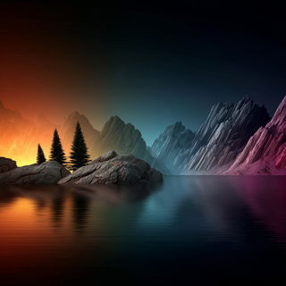 Ribbonlume Vector style, Midjourney V7: realistic landscape photograph of quiet dawn